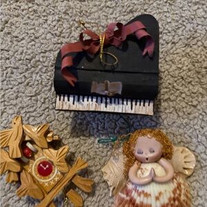 Black and White Piano Ornament with Red Ribbon